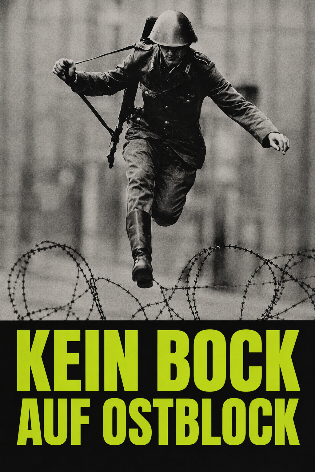 Historisches Schwarz-Weiß-Plakat mit dem Text Kein Bock auf Ostblock